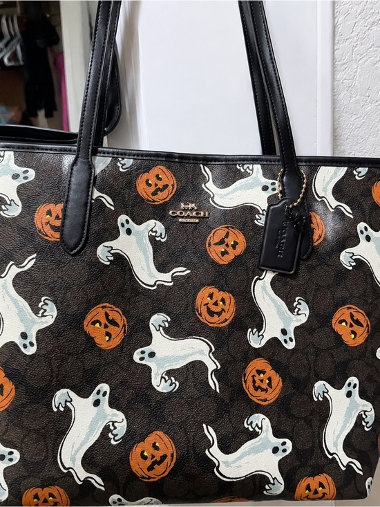 Coach Handbags - Coach Black Tote with White Ghosts & Orange Pumpkins